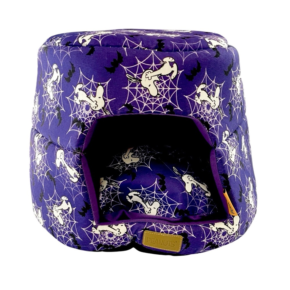 Peanuts Purple Halloween print cozy Dome pet bed Snoopy, spiderwebs, bats